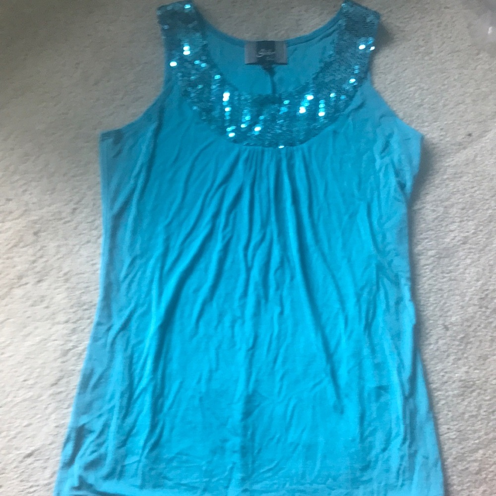 Turquoise tank top with sequins